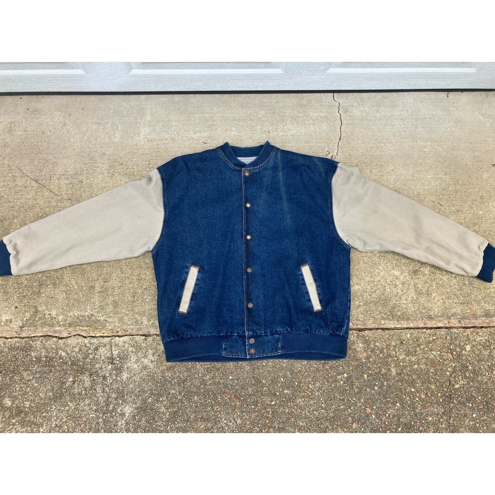 Vintage Diner Jean Jacket Mens Large L Blue Denim Varsity Cotton USA Made 90s - Picture 3 of 13